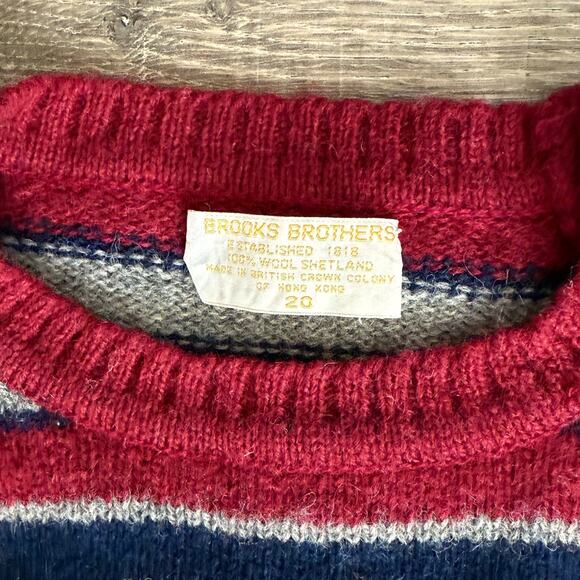 VTG Brooks Brothers Sweater Mens Small 20 red blue Shetland Wool Striped - Picture 2 of 5